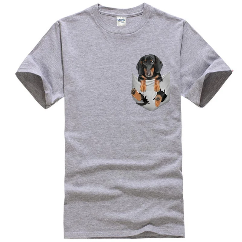 Немецкая овчарка в кармане футболка любителей собак черный хлопок мужчины Сделано в США мультфильм футболка Мужская Унисекс Новая мода футболка - Цвет: Men gray
