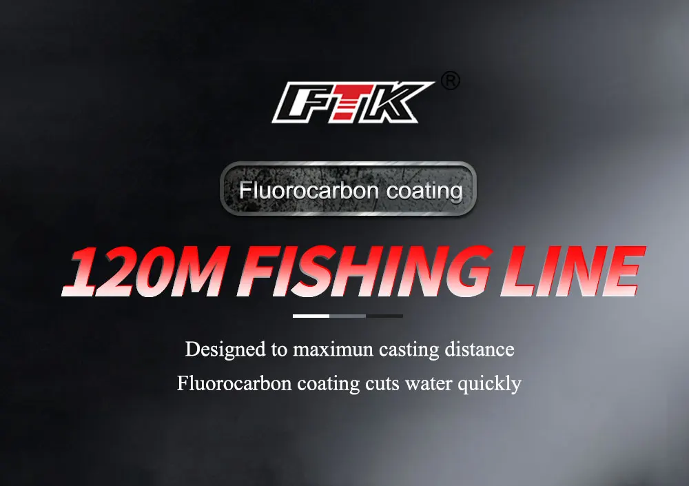 FTK Angelschnur, Behandlungsprozess mit Fluorkohlenstoffbeschichtung, Kohlenstoff, 120 m Schnur, 0,2 mm–0,6 mm, 7,15 lb-45 lb, Oberflächen-Nylon-Moleküle – Detail 1