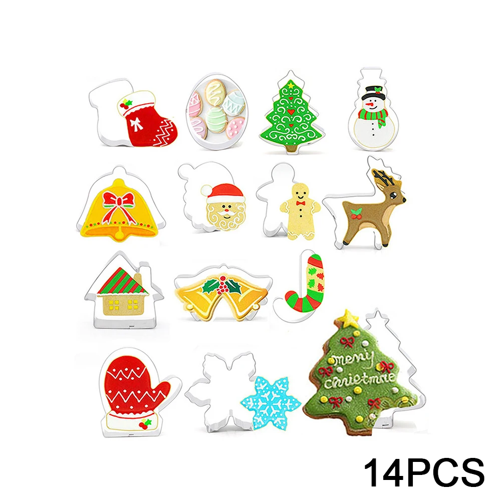

New 14pcs Stainless Steel Christmas Cookie Cutter Candy Cutting Cookie Cutters Mold Tools Kitchen Christmas Metal Snowflake Mold