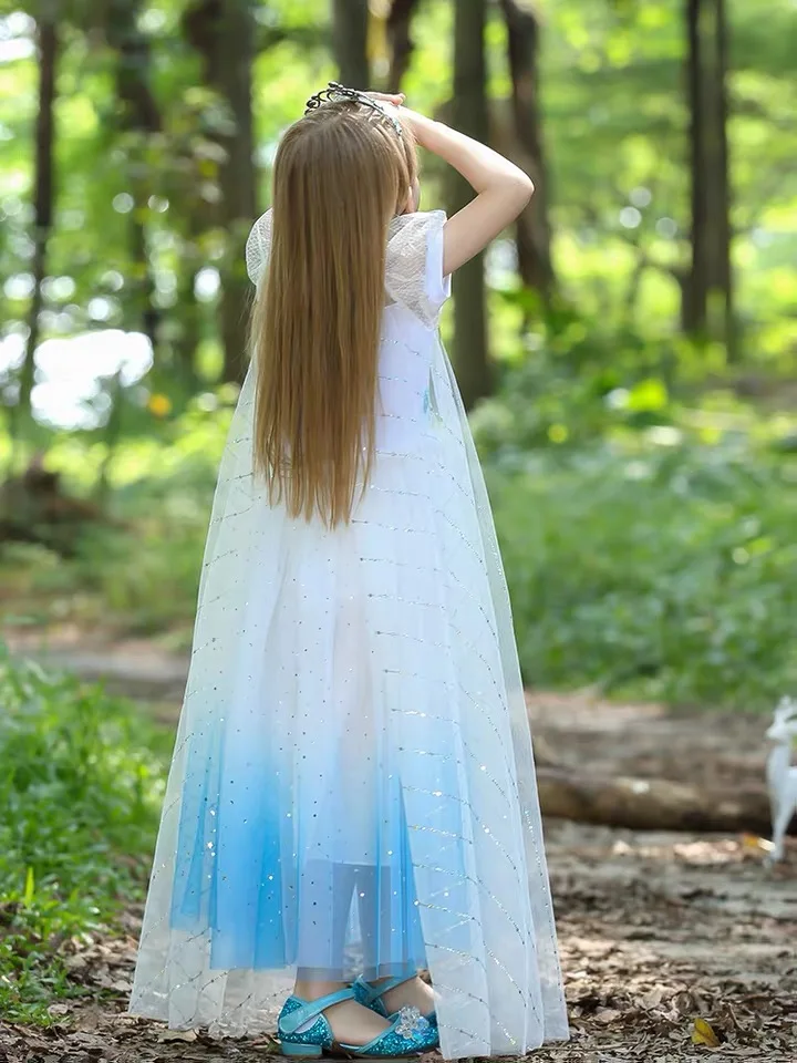 Snow Queen 2 Cosplay Elsa Anna Girls Dress Summer Casual Mesh Princess Dress Party Performance Costume 4-12 Years Kids Dresses