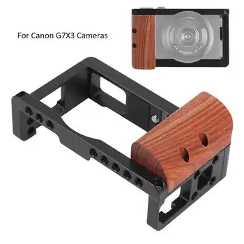 

Aluminum Alloy Camera Cage Wooden Handle Protection Case Handle Grip with Multiple 1/4 Screw Holes for Canon G7X3 Cameras