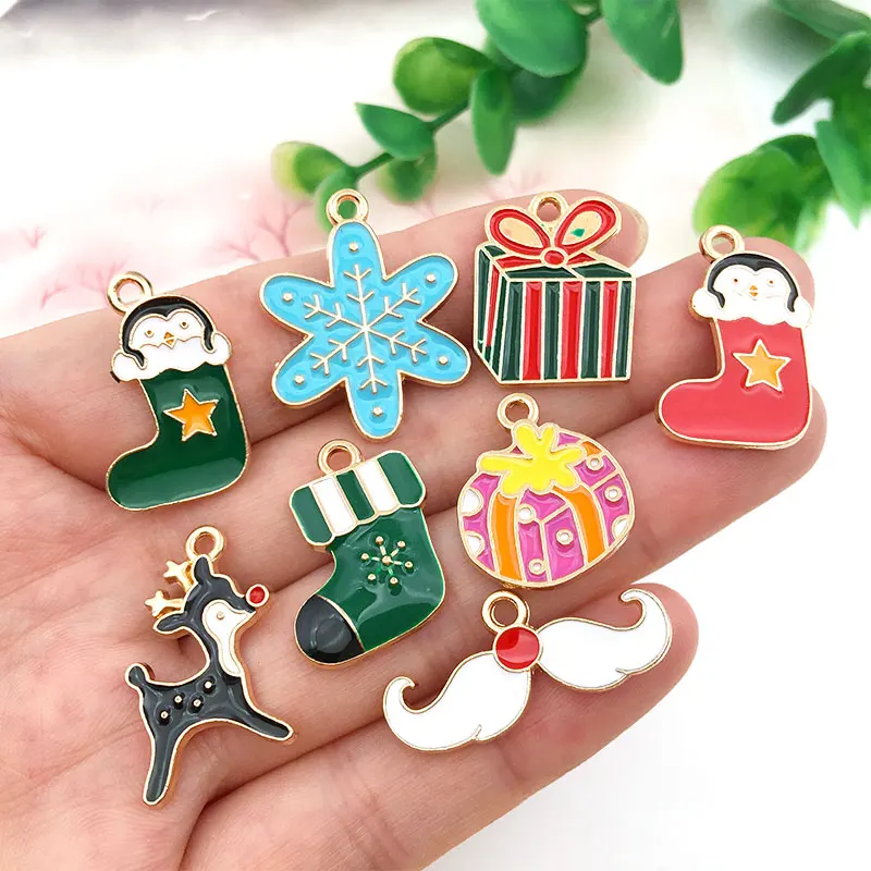 Mix 96pcs Enamel Christmas Charms Earrings Metal Pendants DIY Handmade Fashion Necklace Craft For Jewelry Making Accessories