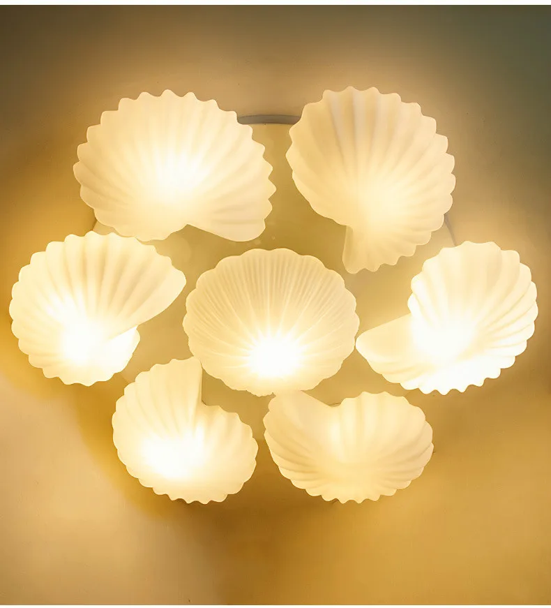 Lâmpada do Teto de Vidro Mobiliário Moderno Simples Quarto Sala Estar Disco Conch Lâmpada Teto 9 simples quarto sala estar disco conch lâmpada teto