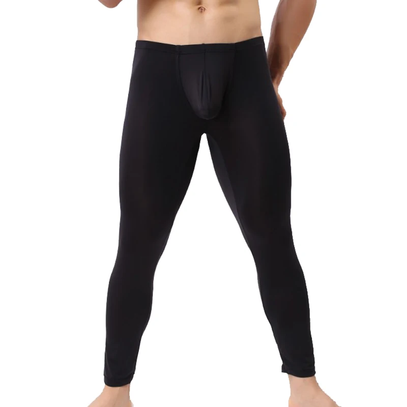 Men's Sleep Pants Brand Mesh Ice Silk See Through Man Pouch Leggings ...