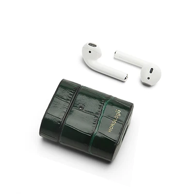 Horologii Bluetooth беспроводной Чехол для наушников Защитный чехол для Airpods аксессуары для кожи для Apple Airpods зарядка croco узор - Color: green