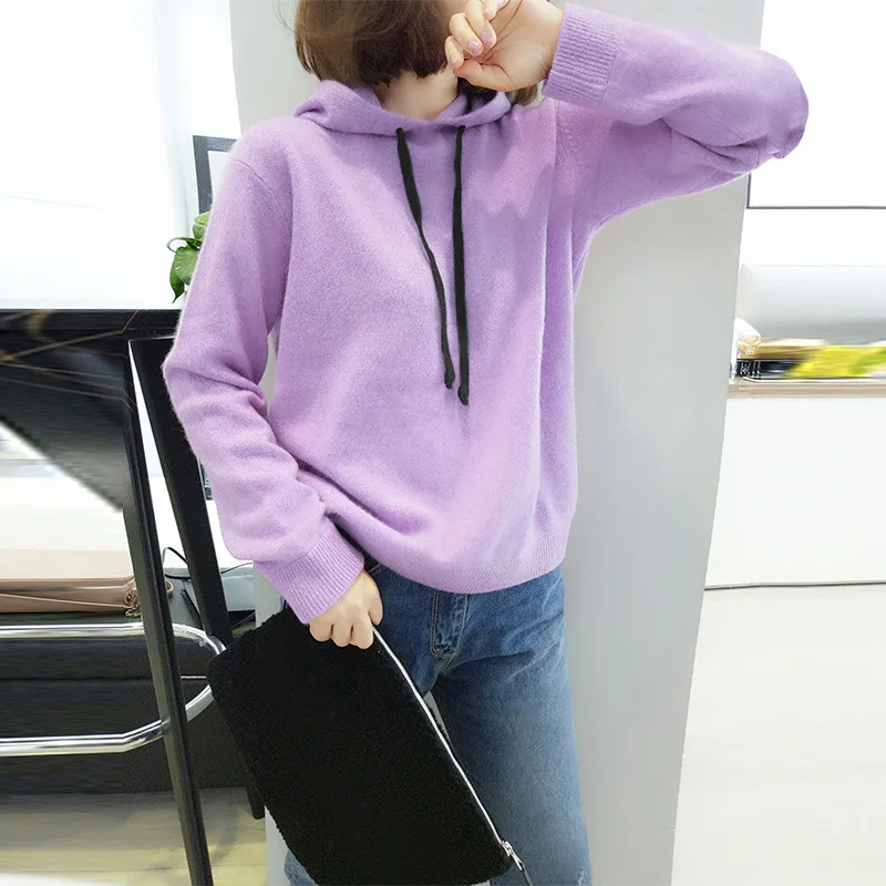 

Vatican Li Thinking Ozhouzhan Spring 2019 New Style WOMEN'S Sweater Korean-style Purple-Style Loose-Fit Long Sleeve Pullover Hoo