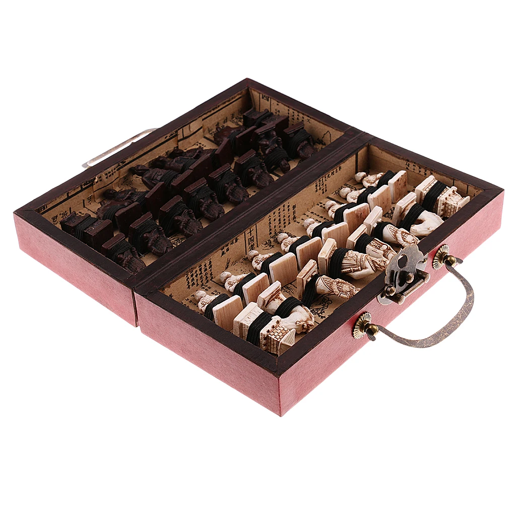 Folding Portable Antique Chinese Chess Board Games Wooden Table Chess Pieces Set for Family Collectibles