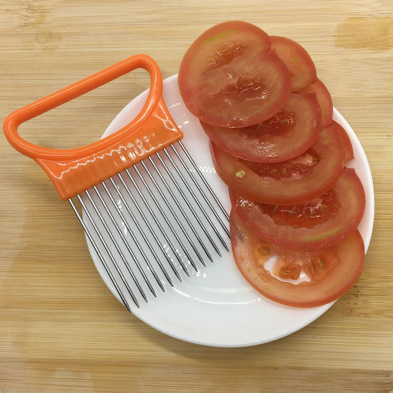 1pc Stainless Steel Fruit & Vegetable Slicing Holder With Meat