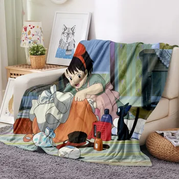 

Anime Character Flannel Blanket Kiki's Delivery Service Plush Throw Blanket for Sofa Travel Couch Office Car Warm Bed Cover