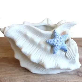 

1PC Conch Design Planter Ceramic Succulent Pot Bonsai Storage Jar Sea Style Planter Gardening Supply