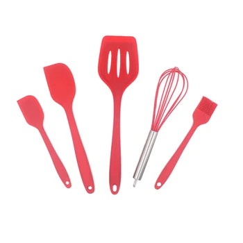 

5Pcs/set Kitchen Silicone Cooking Utensils Set Non-stick Slotted Spatula Scrapers Oil Brush Whisk Set HFing