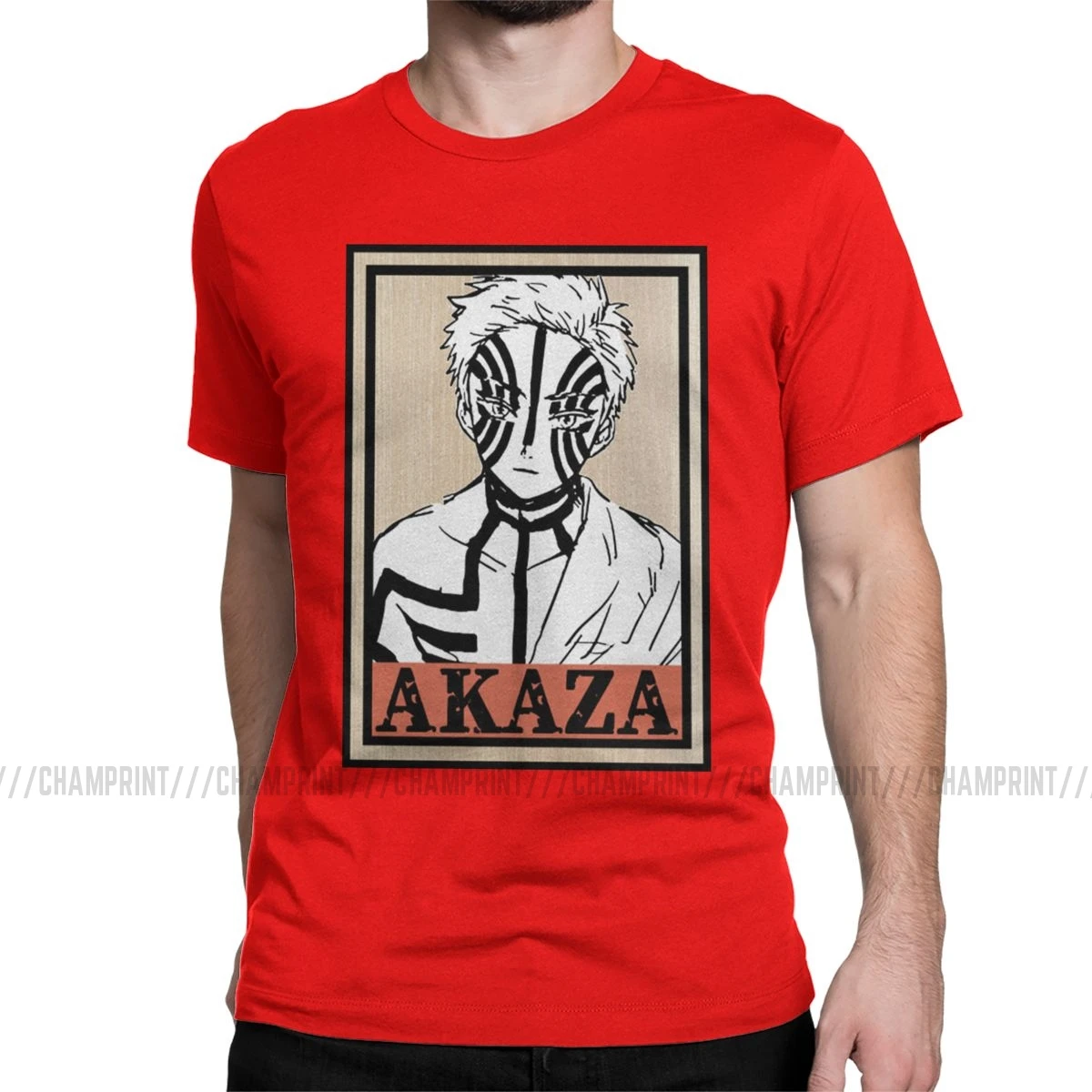 Мужские футболки Akaza Upper Moon Three Demon Slayer No Yaiba Kamado Аниме Манга, хлопковые топы, футболка с коротким рукавом, классические футболки - Цвет: Красный