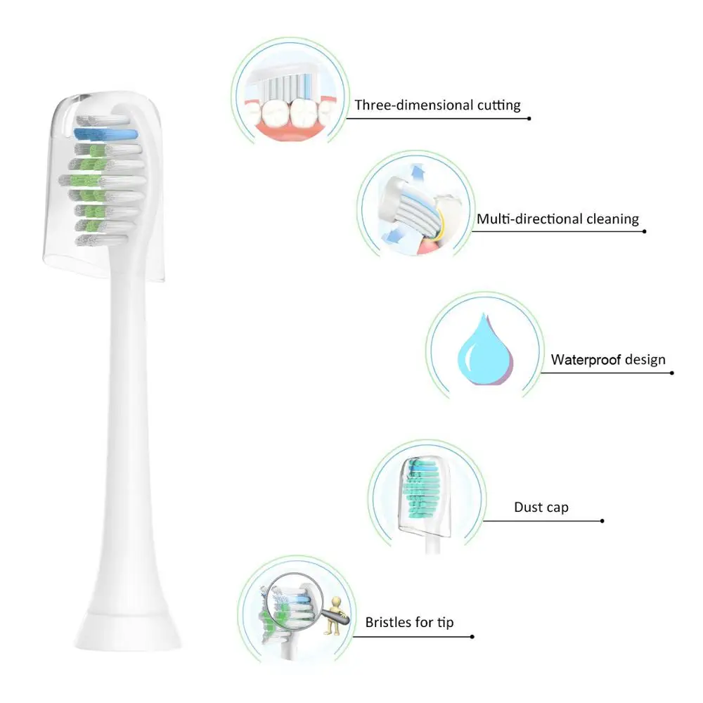 16 шт./лот головки зубных щеток с крышкой для PHILIPS Sonicare FlexCare Diamond Clean HX6500 HX6511 HX6530 HX6982 HX9332 HX9382