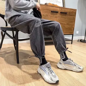 

2020 vintage fashion brand loose men's autumn 9-point jeans casual straight tube drop feeling hip hop feet wide legs