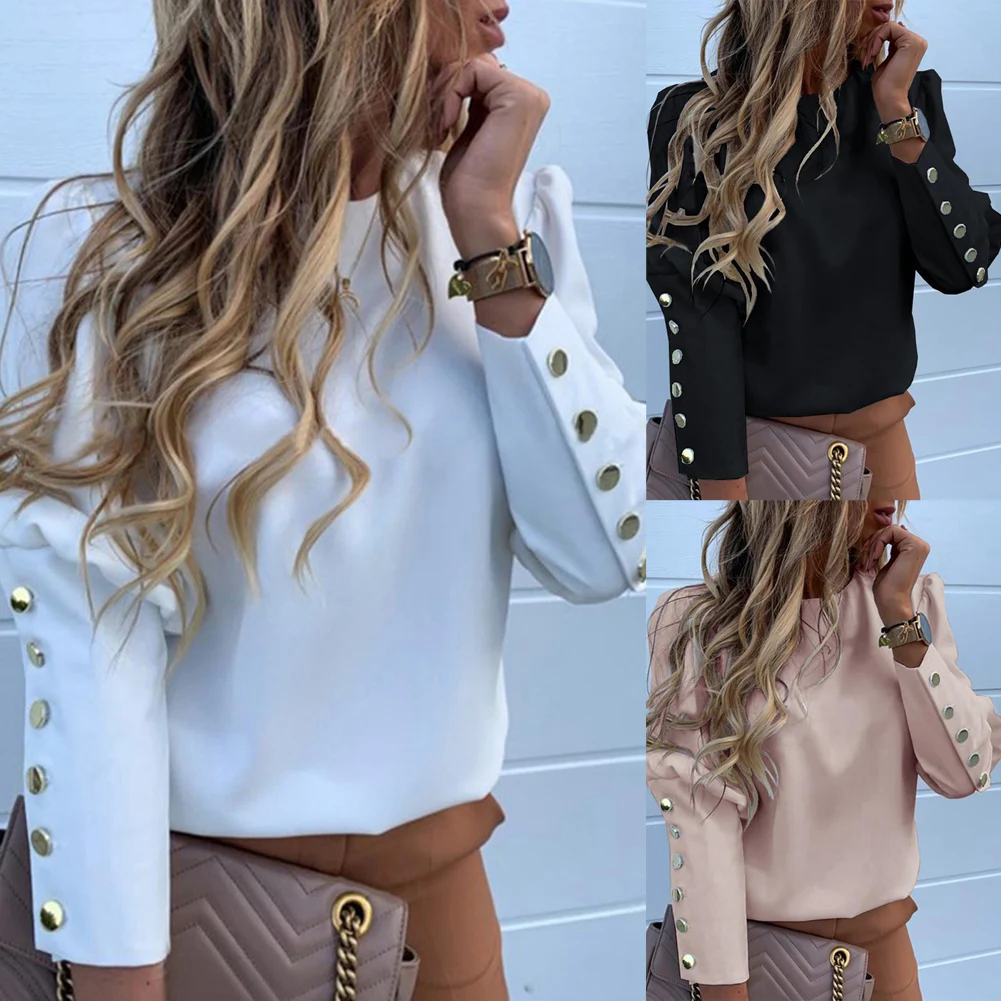 2021 primavera Blusa de manga larga de las mujeres Tops camisa Casual O cuello camisa de las señoras de la moda ropa de talla grande 3XL primavera otoño