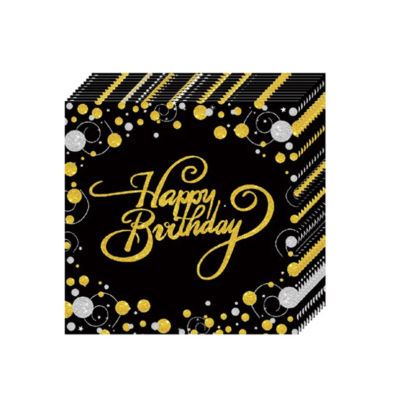 

Gold Black Happy Birthday Bunting Banner Tableware Paper Cup Plate Napkins for 21 30 40 50 60 Birthday Party Decoration Supplies