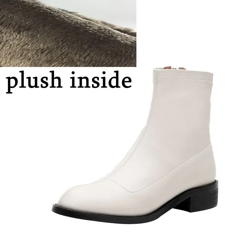 plush inside ALLBITEFO/женские ботинки из натуральной кожи; удобные ботильоны; сезон осень-зима; модные ботинки в простом стиле; высокое качество - Цвет: plush inside