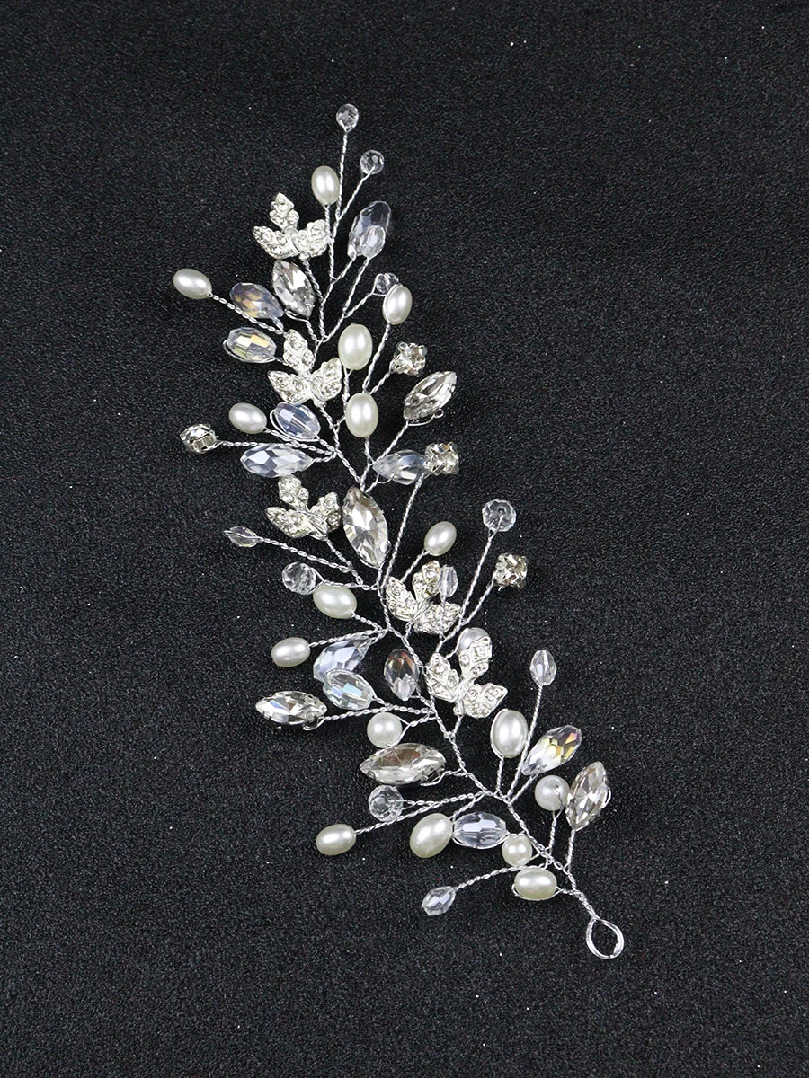 Fashion Silver Hair Clips Earrings Set Pearls Leaves Headbands Women Crystal Headdresses for hair Wedding Bridal Hairbands