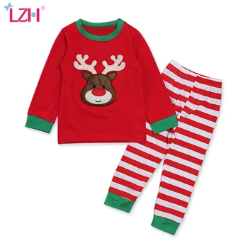 

LZH 2020 Autumn Girls Clothes 1 To 6 Years Christmas Long-Sleeved Elk Top+Striped Trouser 2Pcs Set Casual Children's Winter Suit