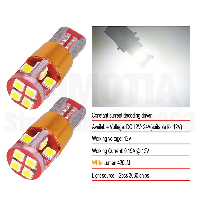 100x T10 Автомобильный светодиодный светильник W5W 12 Светодиодный s 3030 SMD Авто Canbus поворотный боковой светильник номерного знака габаритная лампа