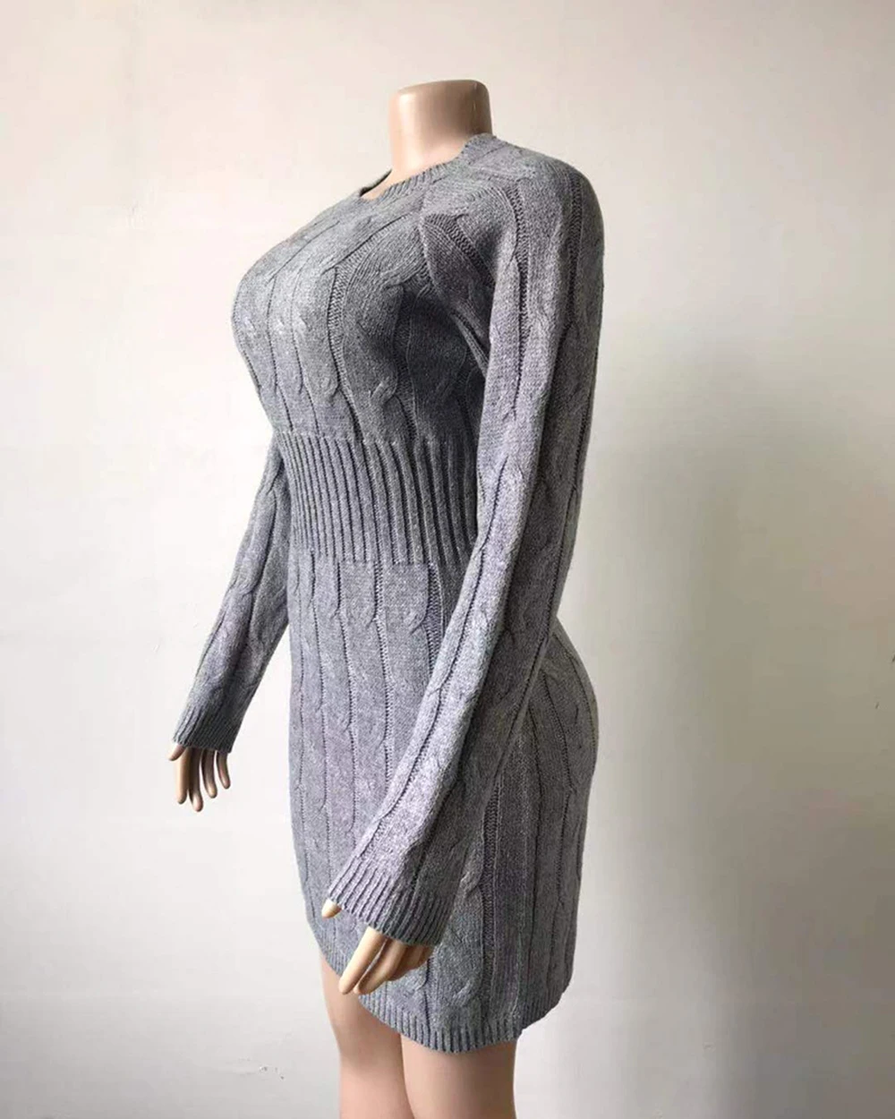 Осенне-зимнее женское платье-свитер, элегантные однотонные вязаные свитера, повседневные облегающие платья с длинными рукавами