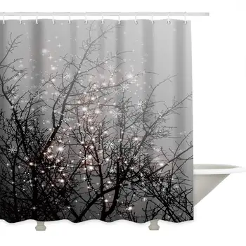 

Polyester Fabric Shower Curtains for Bathroom Includes Hooks- Branches Covered with Dreamlike Snowflakes Durable Easy Care Bath