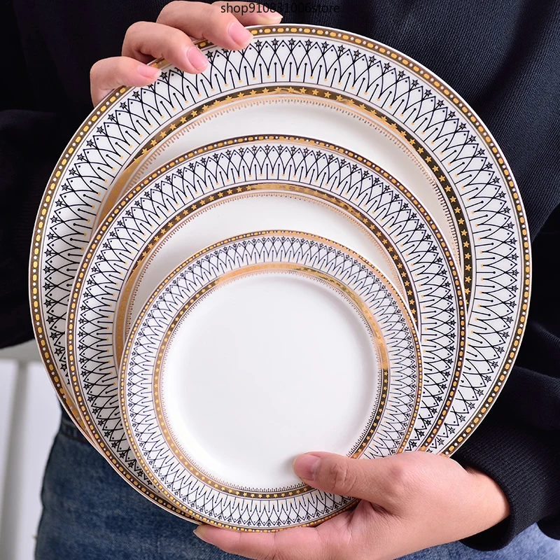 

Ceramic Plate Phnom Penh Tableware Porcelain Soup Bowl Rice Dish Stripe Design