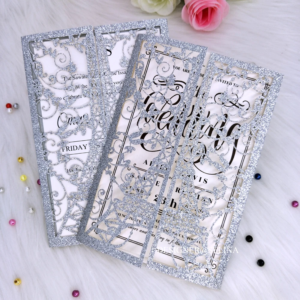 125 шт Серебряная блестящая башня Париж лазерная резка пригласительная Обложка
