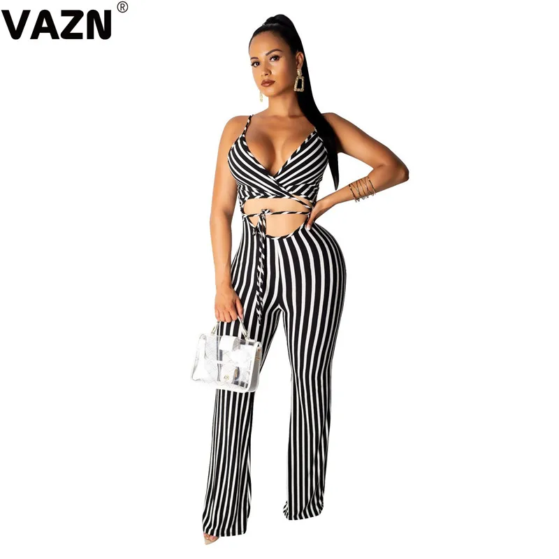 VAZN GBS11078 new design summer sexy lady 2 colors jumpsuit spaghetti strap striped jumpsuit lady sexy club chic jumpsuits