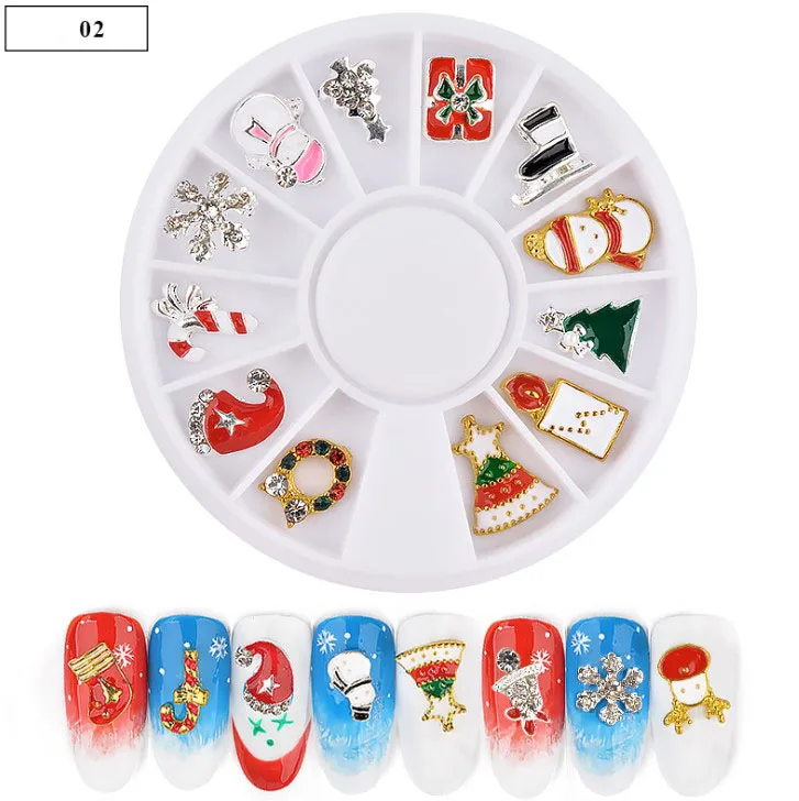12 шт./кор., DIY 3d-стразы для ногтей Аксессуары для рождественской елки носок Снежинка для ногтей украшения сплав металла - Цвет: 02