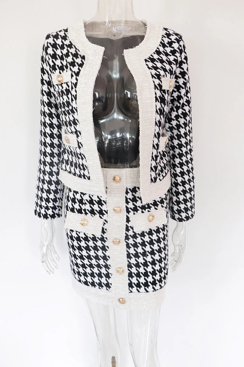 Bonnie Forest элегантный плед печати твид шерстяной пиджак и комплект с юбкой в обтяжку роскошные женские офисные костюмы 2 шт. Workwears