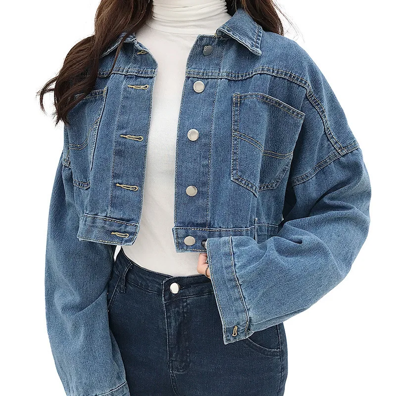 

Photo Shoot behind Slit Bat Sleeve Jeans Coat Women's Autumn Loose-Fit Versatile Students Short Cowboy Clothing WOMEN'S Dress