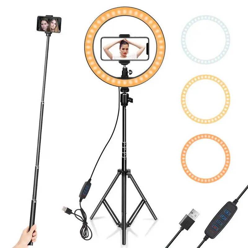 

LED Ring Light 12.6" Tripod Stand Phone Holder for Live Streaming YouTube Dimmable Makeup Photography RingLight 3 Light Modes