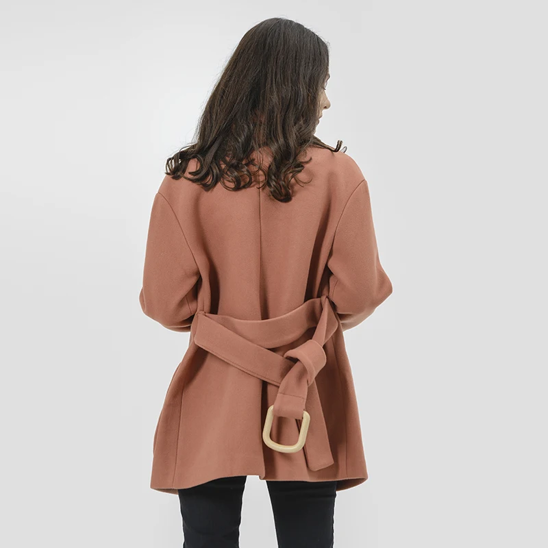 CMAZ, Осень-зима, Элегантное длинное женское пальто, куртки с поясом, одноцветные пальто, женская уличная одежда, шерстяное пальто MX17D9518