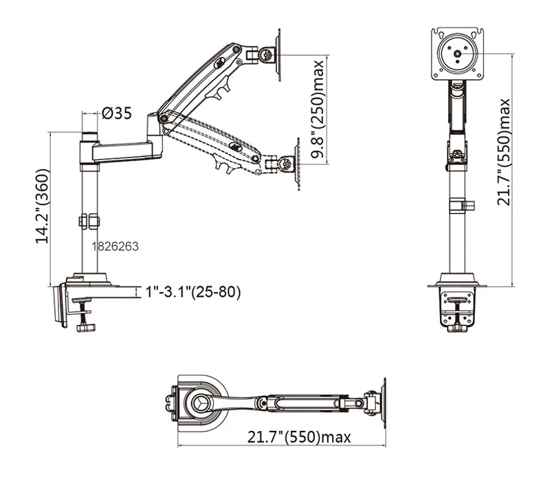 Polegadas com Led Braço de Movimento Suporte para tv H100 para Monitor a Gás Carregamento de 2 a 12 Suporte Mesa Ergonômico kg nb 22-35 - Image 2