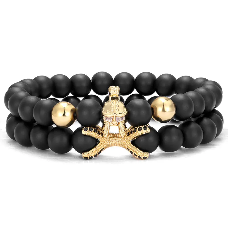 

2 piece set /Direct Knight Roman Spartan Warrior Gladiator Helmet Bracelet Men's Stone Bead Bracelet Yoga Elastic Bracelet