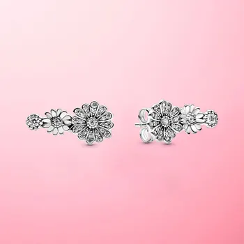 

High Quality 925 Sterling Silver Sparkling Daisy Flower Trio Stud Earrings For Women Silver S925 Original Fashion Jewelry