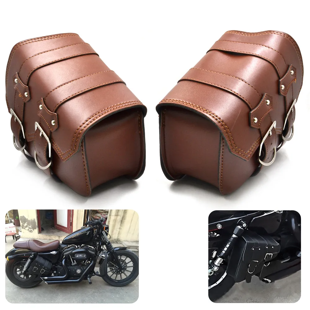 PU Leather Side Tool Saddle Bag For Harley Dyna Softail Sportster