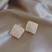 Блестящие стразы, квадратные серьги-гвоздики для женщин, новинка, классические ювелирные изделия, серьги
