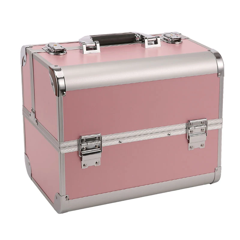 

Women Professional Aluminum Makeup Case Portable Travel Jewelry Train Case Cosmetic Organizer Case Box With Mirror Beauty Case