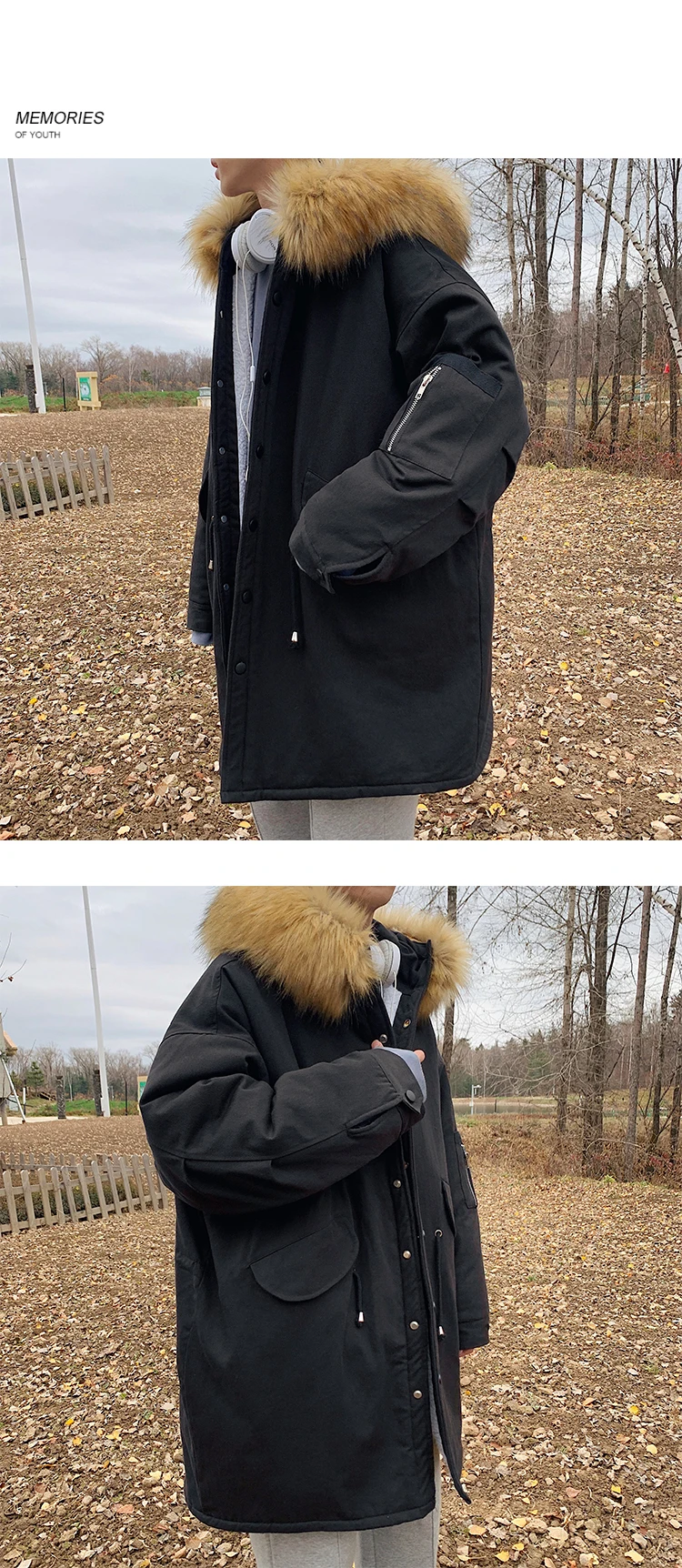 Зимнее новое длинное пальто, Мужская теплая Модная парка, Мужская однотонная куртка с меховым воротником и капюшоном, мужская повседневная свободная хлопковая куртка, Мужская одежда