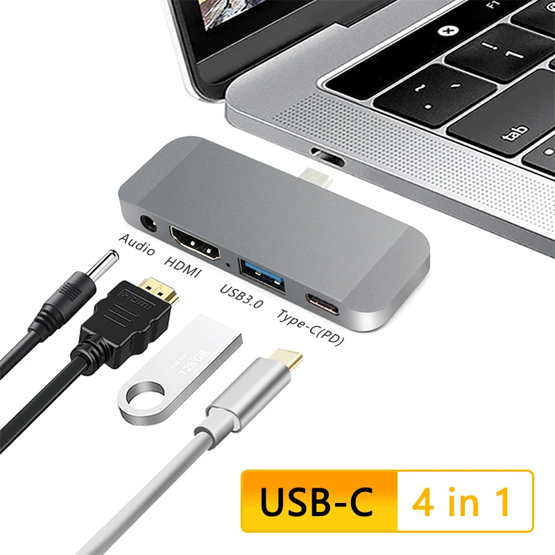 

USB HUB Type c Dock station Type-C to USB 3.0 HDMI 3.5 jack PD Converter 4 in 1 usbc Charge for Laptop MacBook Samsung Huawei