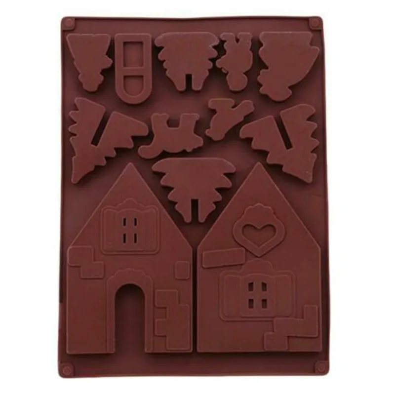 3D Sugar Mold Christmas Tree Ice and Snow Baking Chocolate Silica Gel Mold House House Cake Decorative Clay Mould