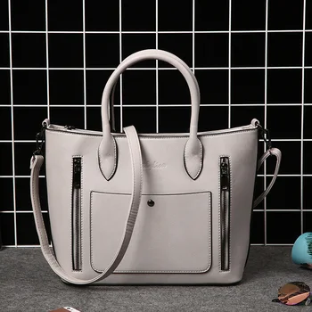 

New Zipper Shoulder Handbag Printed Retro Women's Bag Solid Color Pu Simple Women's Fashion Handbag