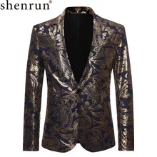 Shenrun, мужские блейзеры, черный, темно-синий, золотой, цветочный принт, повседневные куртки, костюм жениха, пиджак, певец и ведущий, музыкальный, сценический Блейзер, костюм