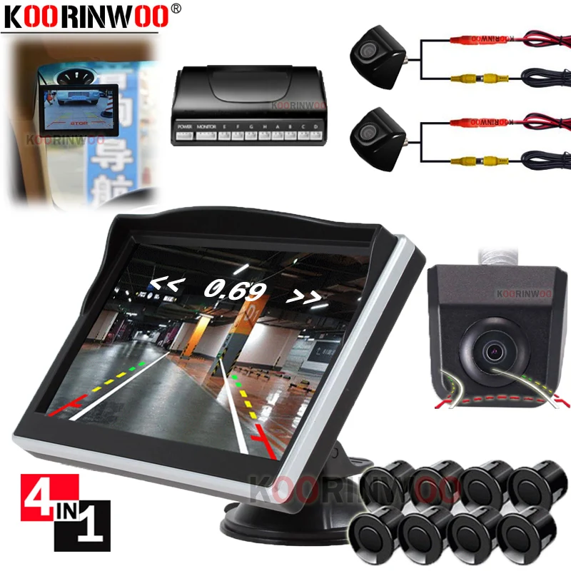 Koorinwoo Parkmaster 360 Starlight HD Автомобильный видео Датчик парковки 8 Вид спереди с камерой заднего вида ЖК-дисплей на присоске оповещение для безопасности