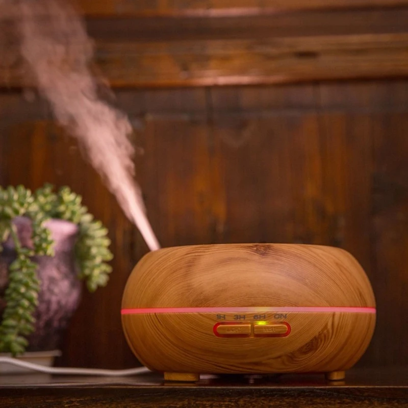 Round Ultrasonic Humidifier 300Ml Mist Maker Aroma Diffuser With Colorful Led Light Wood Grain Aromatherapy Diffuser Machine Uk