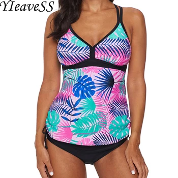 

Plus Size Two Pieces Sexy Flora Printed Bikini Padded Tankini Beachwear 2019 Summer Push Up High Waist Swimsuit Swimwear