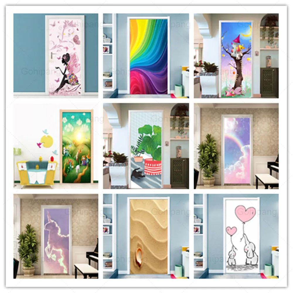 

Cartoon cloudsCute Door stickers Anime Girls Wall Sticker for Kids Room Decoration Stickers Wall Decals Home door Decor posters
