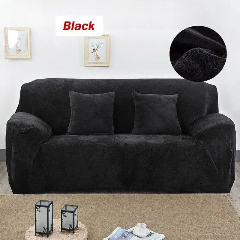 1-4 Seaters Thick Plush Recliner Sofa Covers Love Seat Retro Recliner Stretch Sofa Cover Set Soft Elastic Couch Slipcovers All-i - Цвет: Black